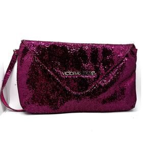 VICTORIA'S SECRET Women's Pink Sequin Wristlet Clutch Makeup Bag